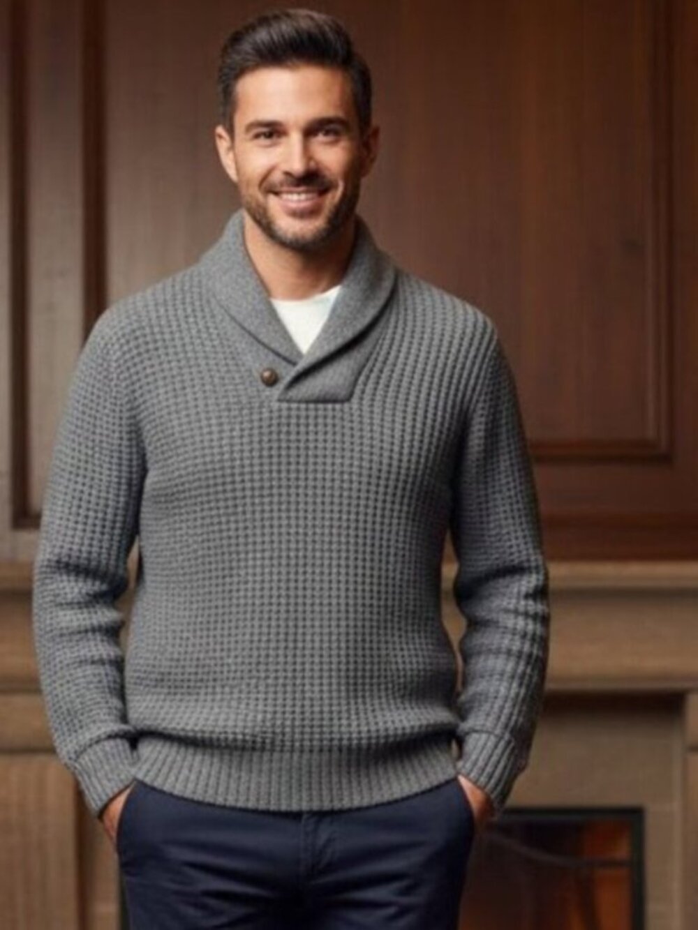 Daniele Blasi Italy Men's Wool Blend Sweater Grey Waffle Knit Medium